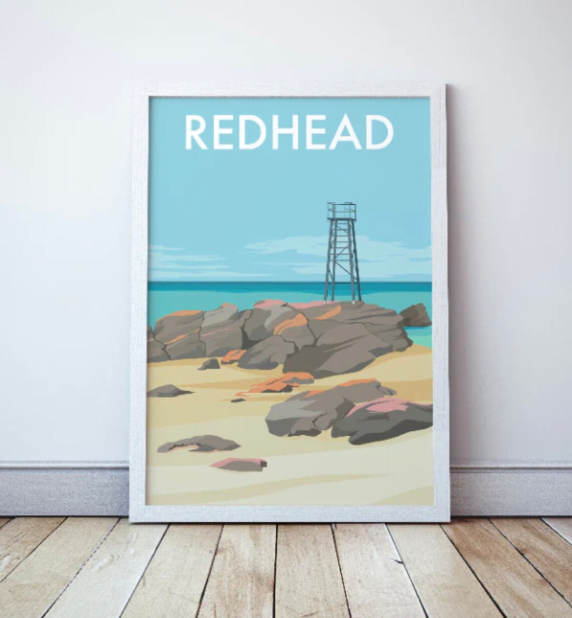 Redhead Beach Rocky Coast Old Signal Tower Coastal Scene Art Poster