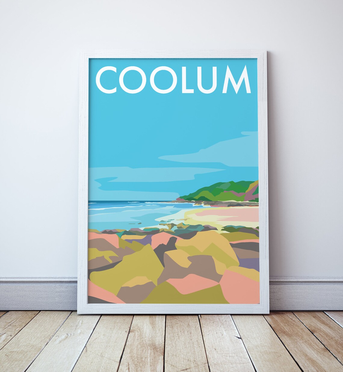 Coolum Beach Seaside Travel Poster, Sunshine Coast
