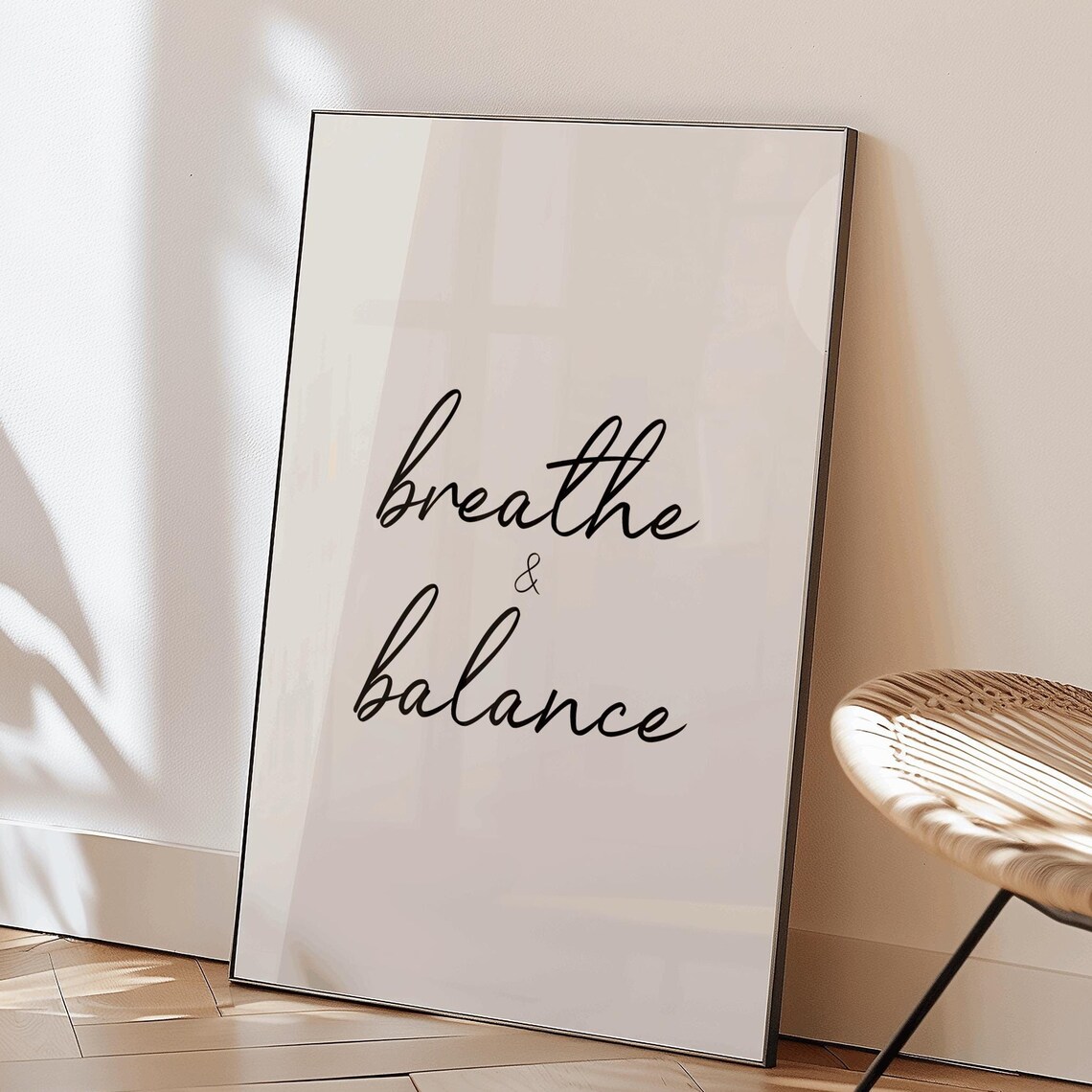Breathe And Balance Black Script Wellness Studio Wall Poster