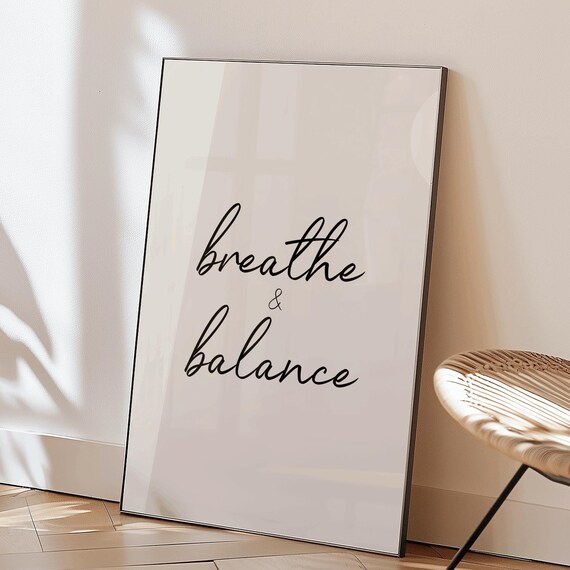 Breathe And Balance Black Script Wellness Studio Wall Poster