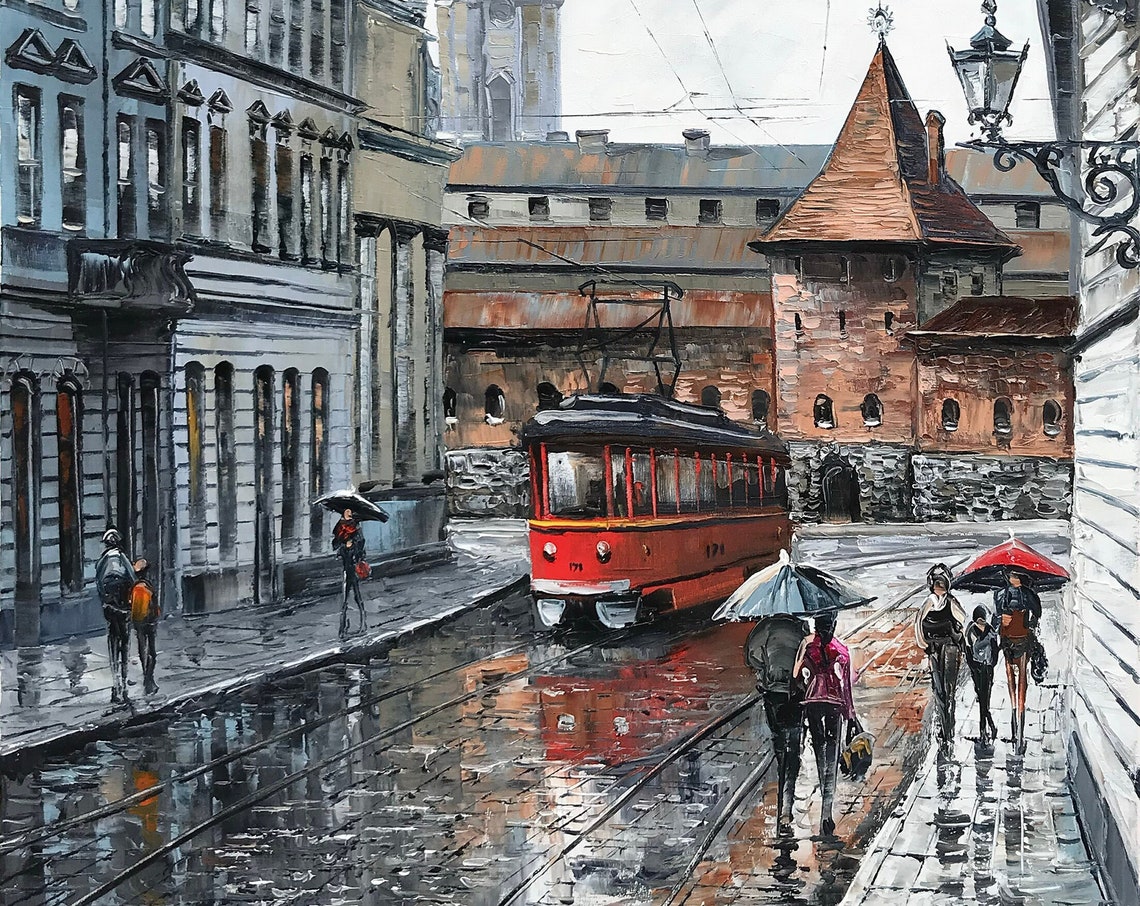 Old Prague Street Oil Painting Original Prague Wall Art City Street Painting On Impressionist Cityscape Paintings Street Scene Art