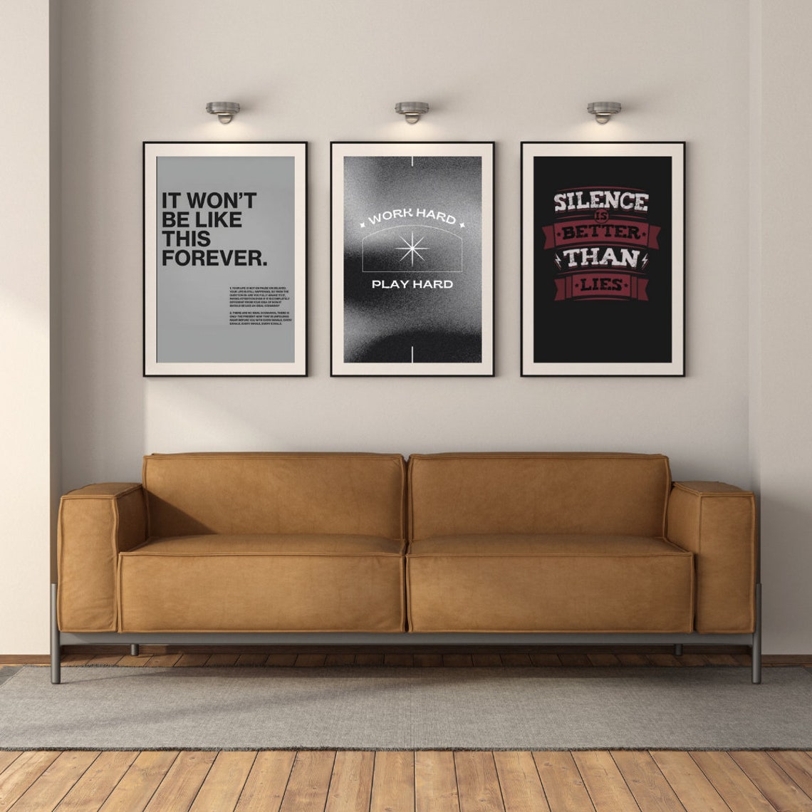 Work Hard Play Hard Retro Starburst Black Motivational Quote Poster - Image 2