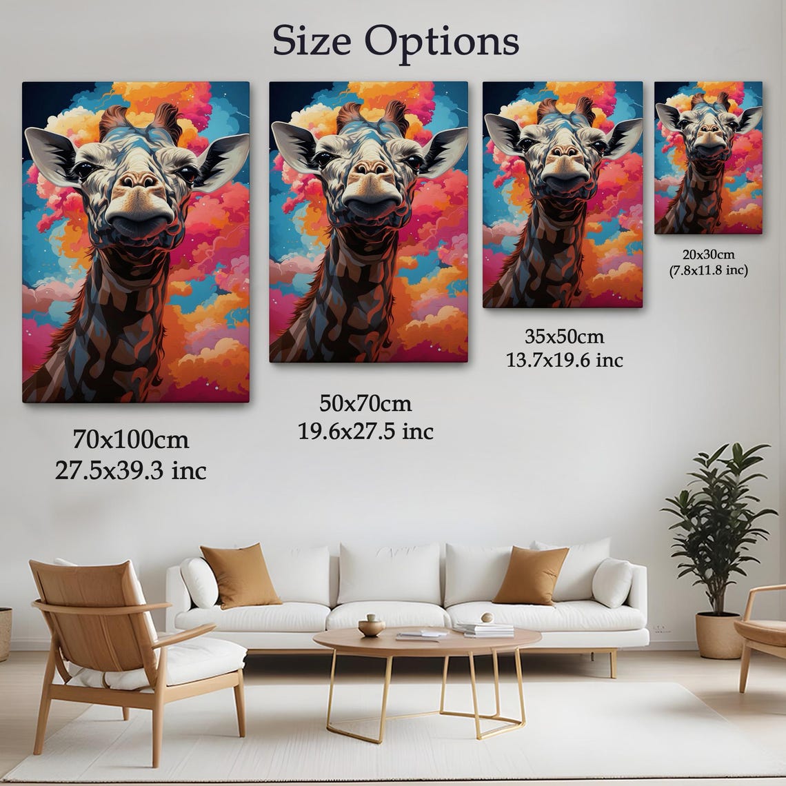 Colorful Giraffe Face Pop Art Sunset Clouds Fun Animal Poster - Image 4