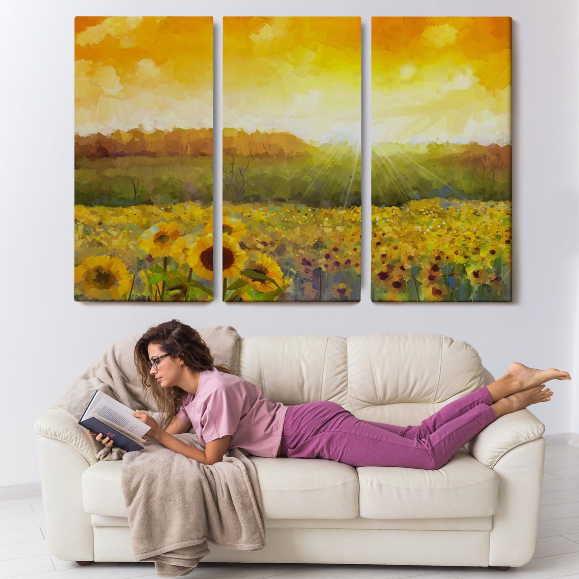 Sunflower Meadow Golden Sunrise Impressionist Blooming Field Art Print - Image 3