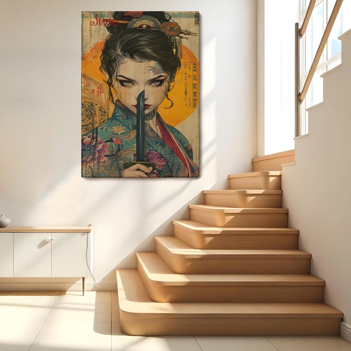 Japanese Warrior Woman Katana Ukiyo E Style Kimono Art Poster - Image 2