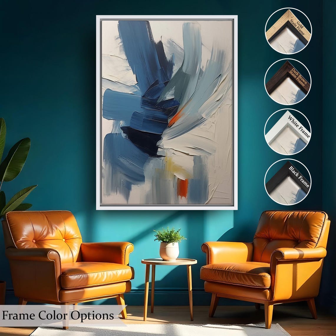 Bold Blue Brushstroke Abstract Modern Texture Acrylic Art Print - Image 2