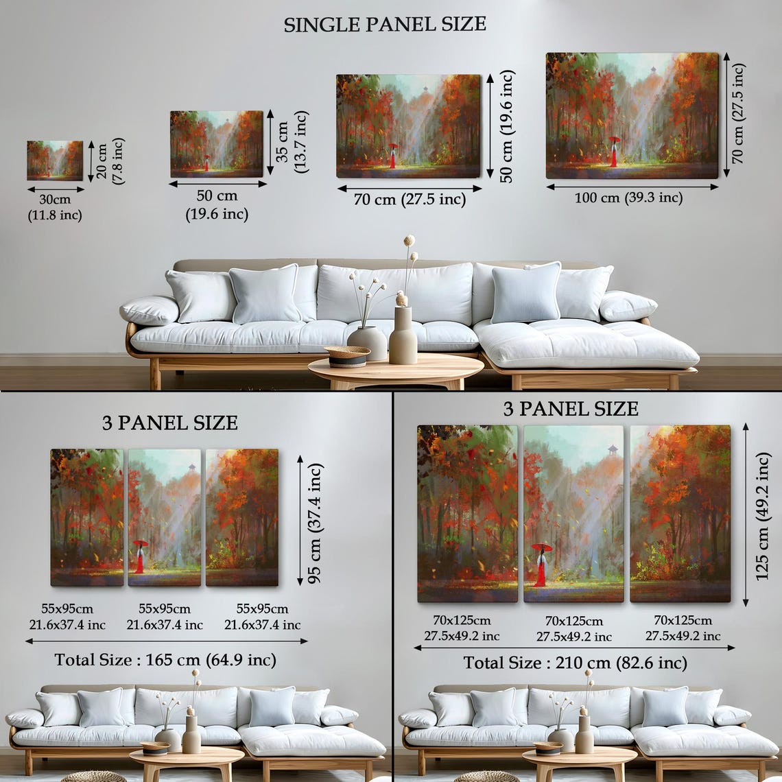Woman Red Umbrella Misty Autumn Maple Forest Temple Hill Poster - Image 4