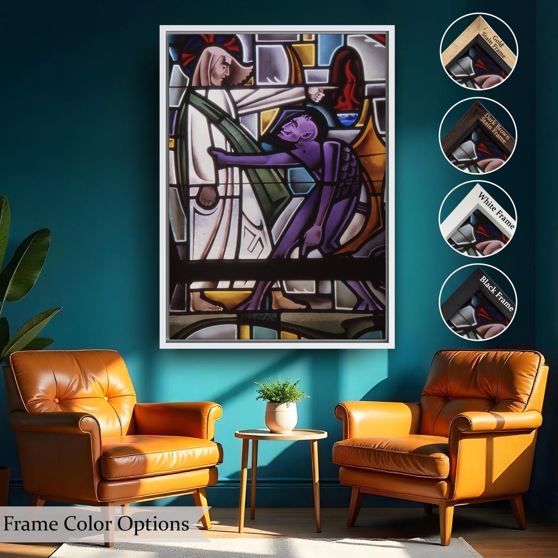 Jesus And Devil Stained Glass Style Religious Scene Art Poster - Image 2