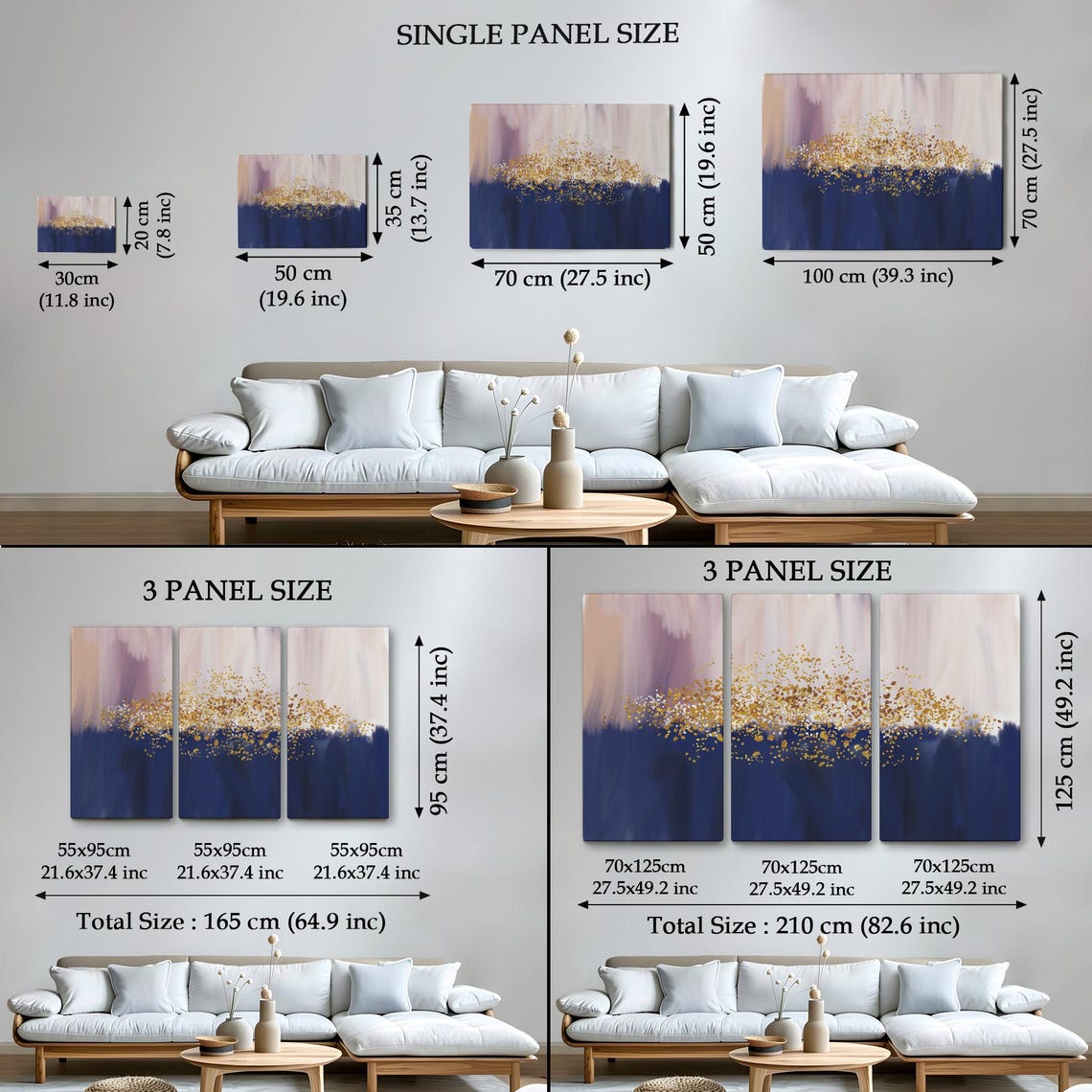 Navy Blue Blush Pink Abstract Gold Leaf Splatter Modern Wall Art - Image 4