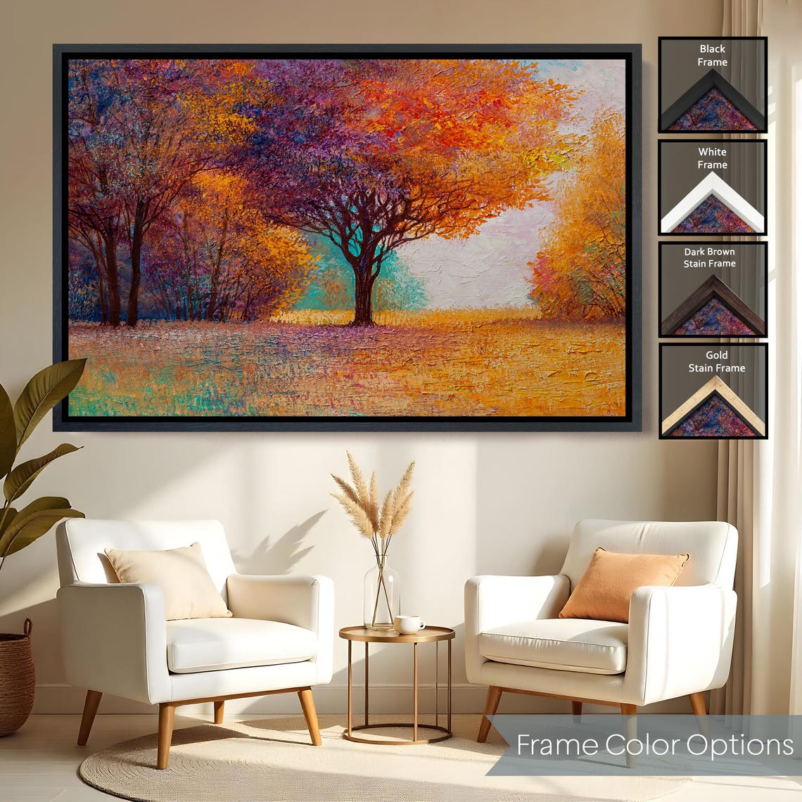 Autumn Forest Fiery Orange Purple Foliage Golden Glowing Path Print - Image 2