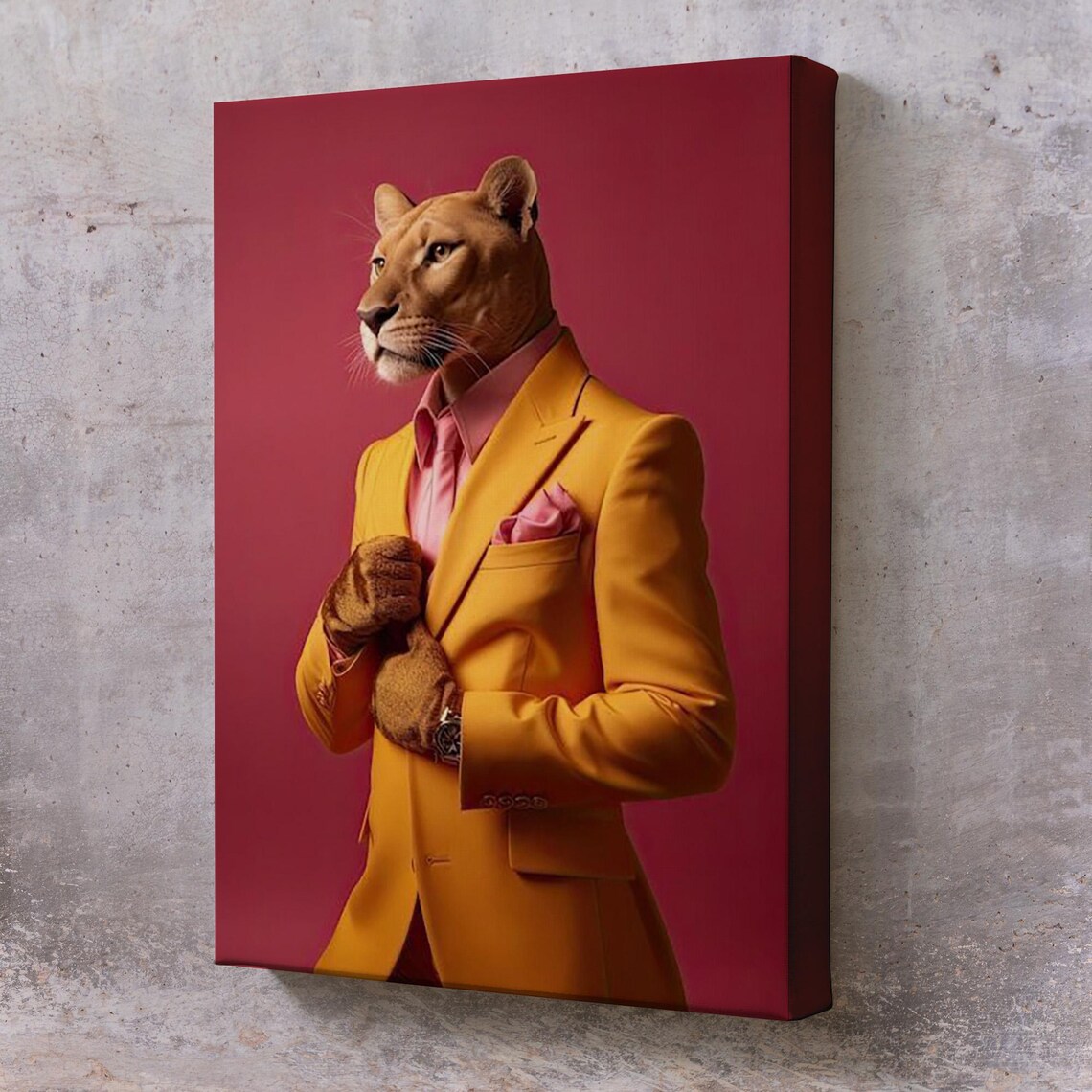 Elegant Panther In Yellow Suit Chic Wild Animal Fashion Poster