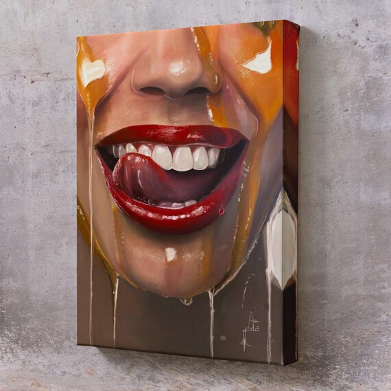 Glossy Red Lips Hyperrealistic Close-Up Bold Modern Art Print