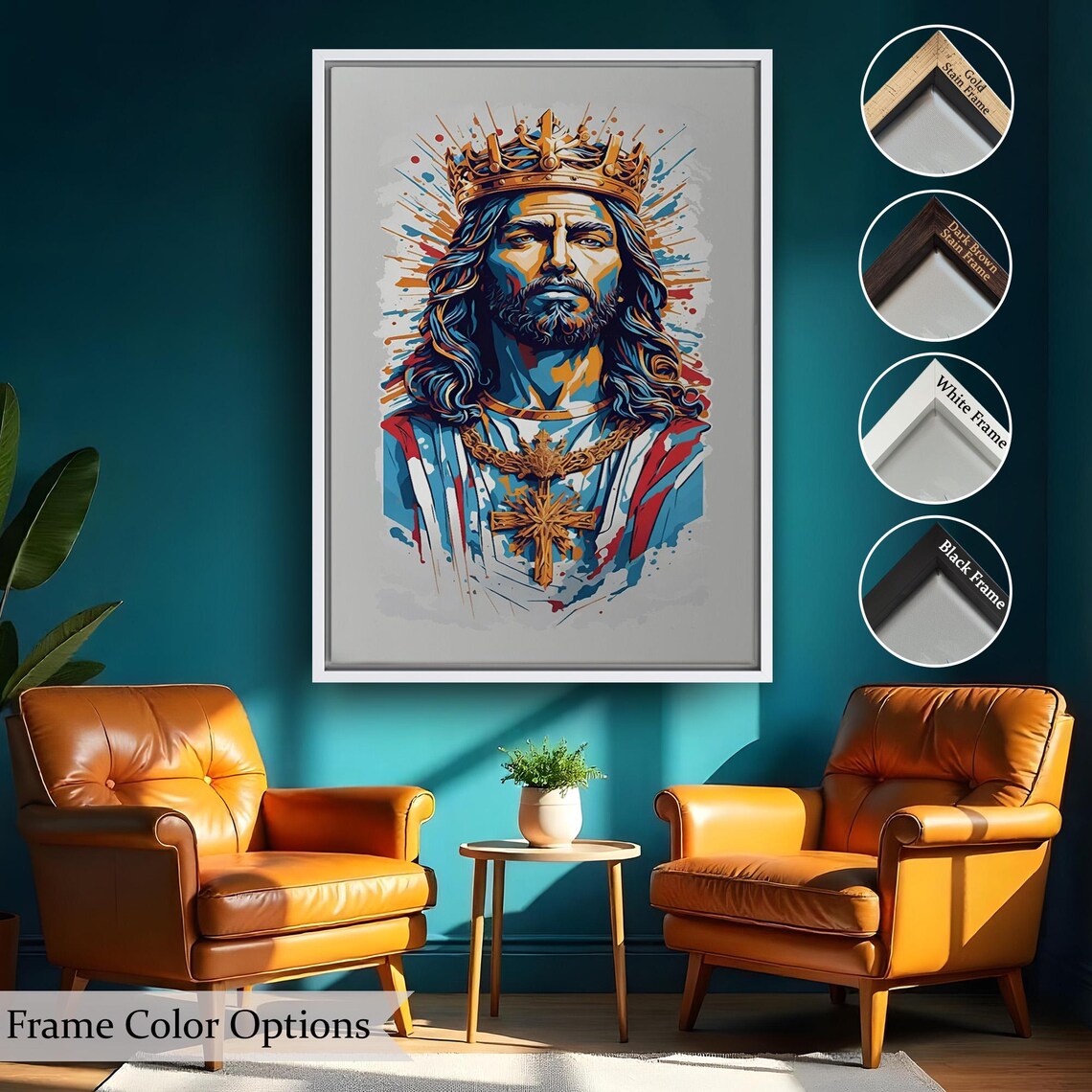 Jesus Christ Crown Pop Art Colorful Christian Faith Wall Poster - Image 2