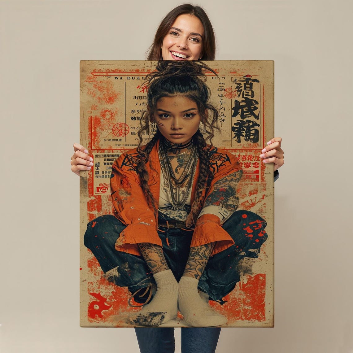 Japanese Streetwear Girl Tattooed Vintage Style Cool Art Print - Image 4