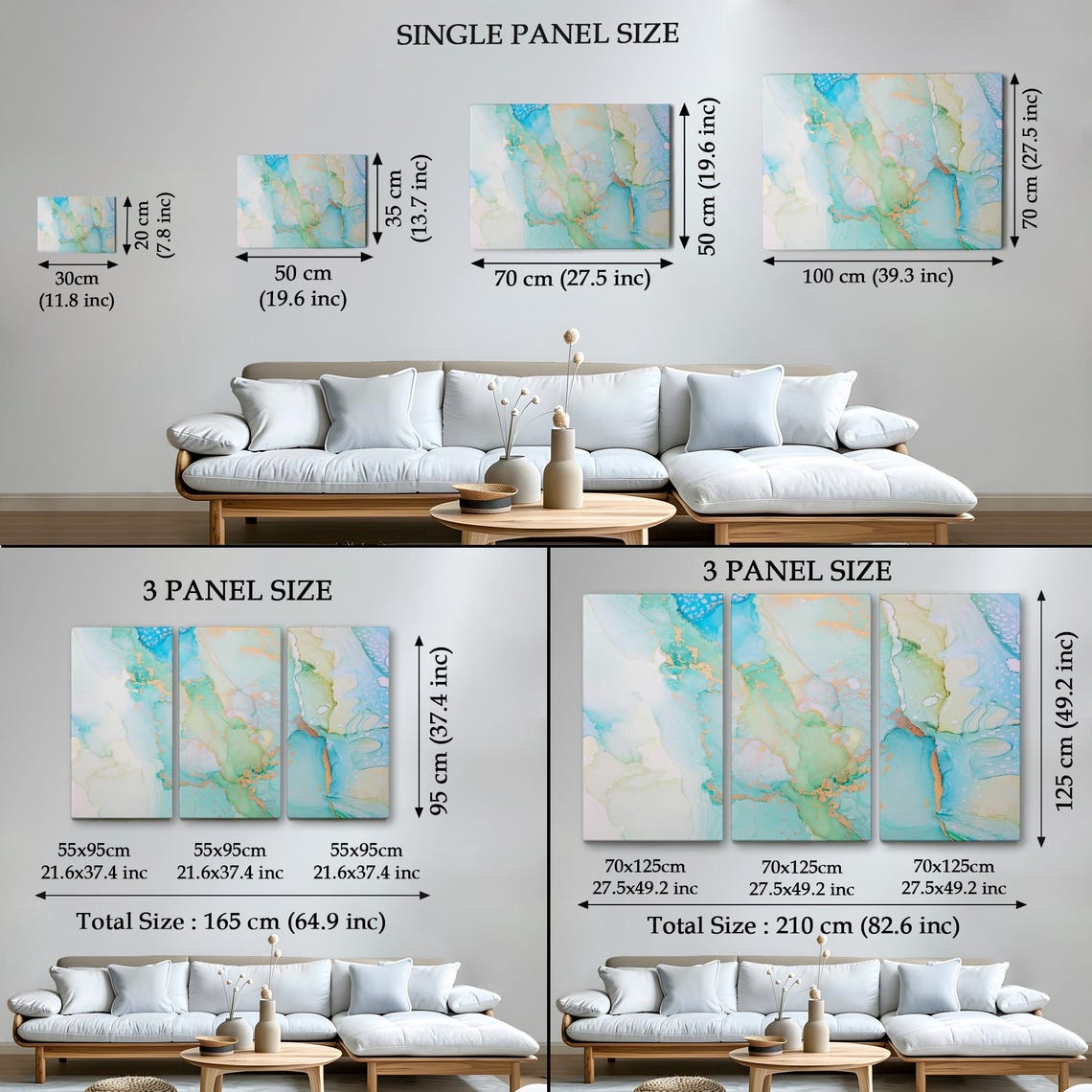 Turquoise Gold Vein Alcohol Ink Marble Abstract Fluid Wall Art - Image 4