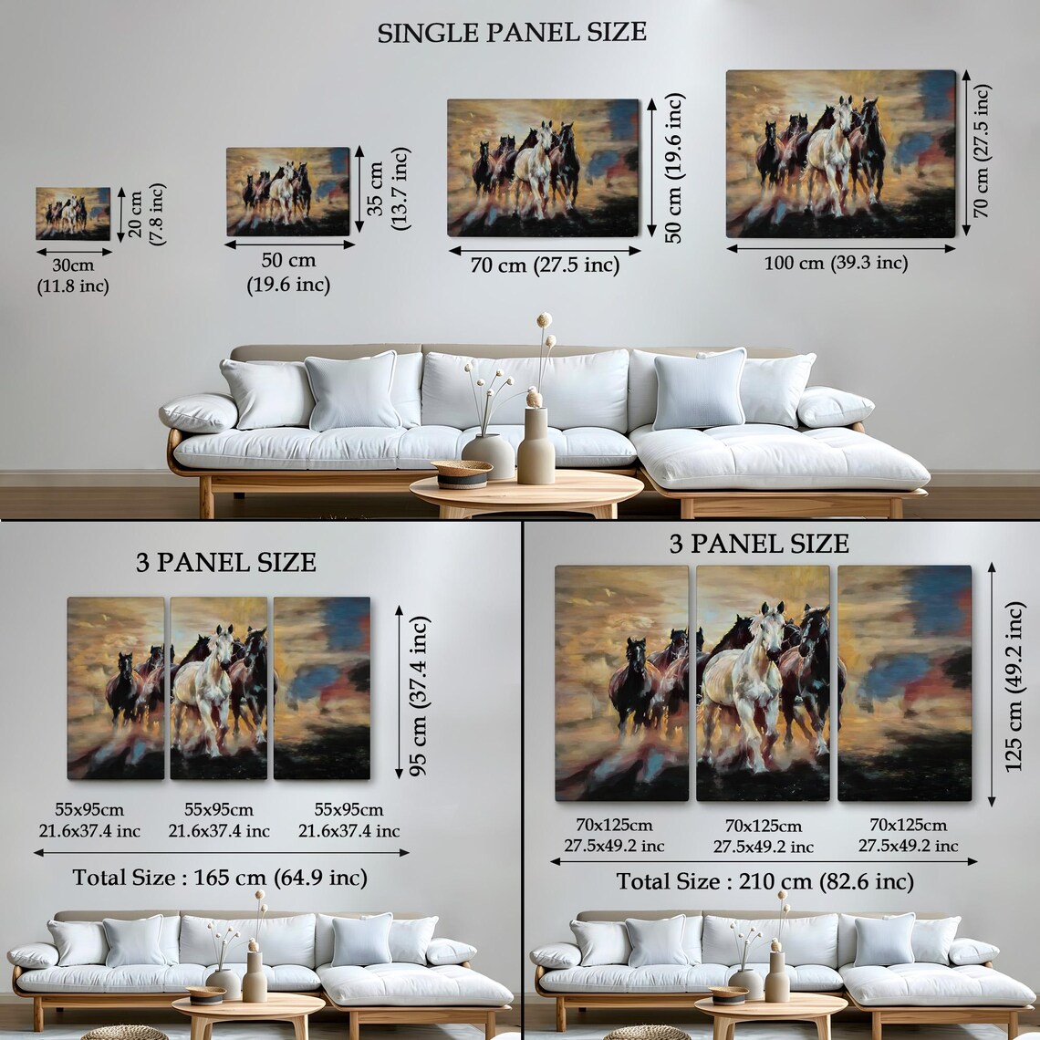 Galloping Wild Horses Herd Dusty Sunset Oil Painting Art Poster - Image 4