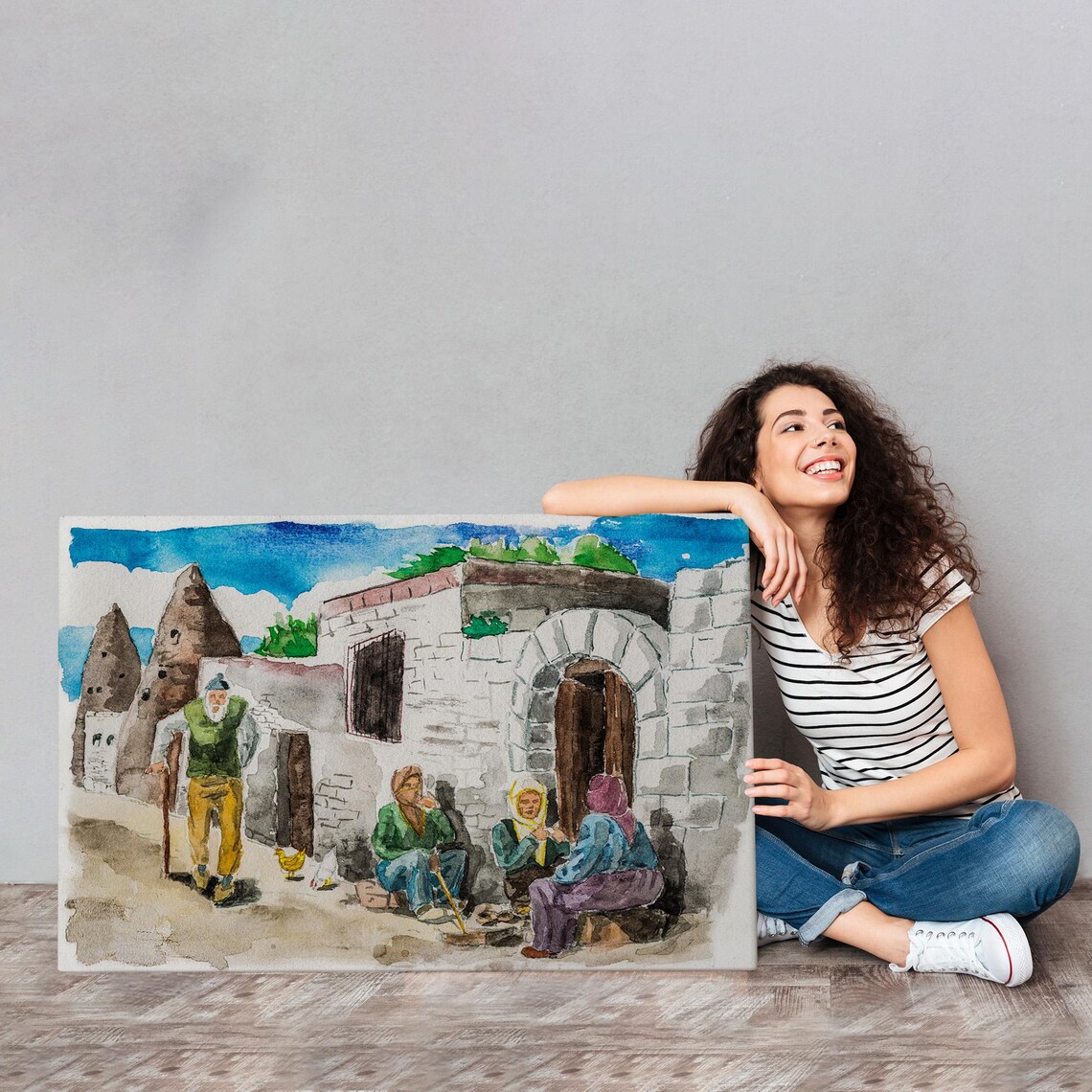 Cappadocia Village Watercolor Fairy Chimneys Stone Houses Scene Print - Image 4