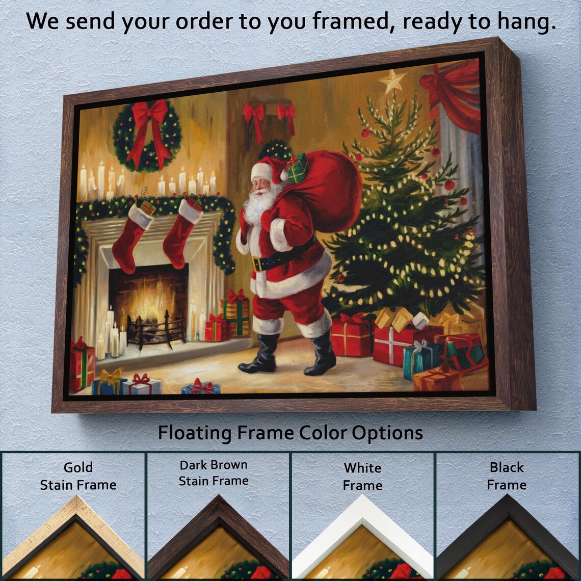 Santa Claus Gift Sack Christmas Tree Fireplace Classic Holiday Poster - Image 3