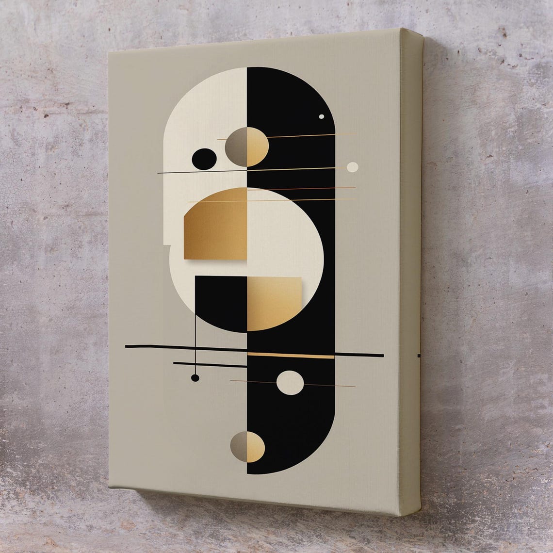 Minimalist Geometric Abstract In Black Cream And Gold Neutral Wall Art