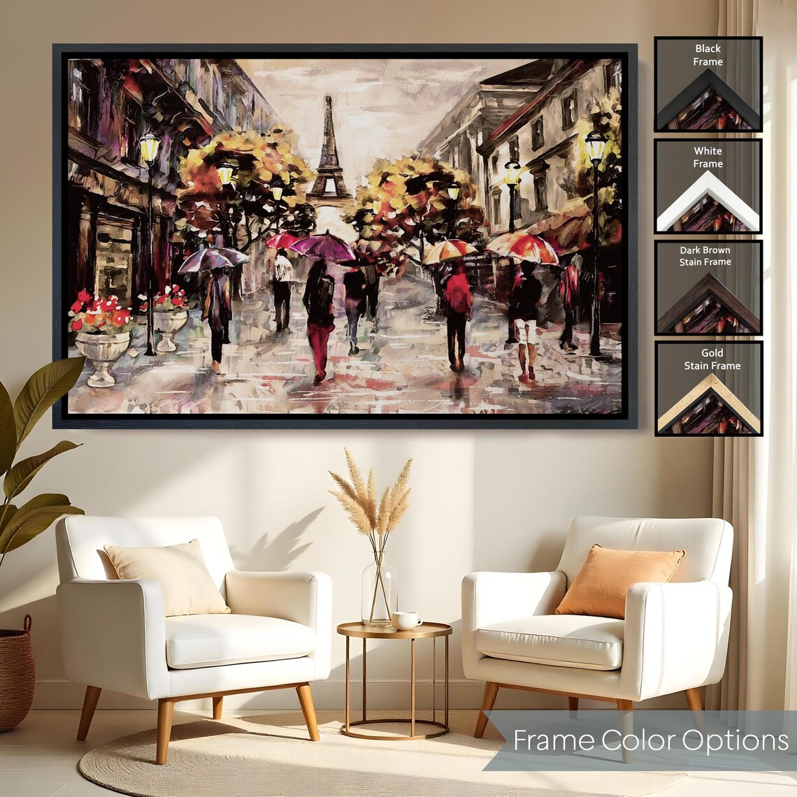 Paris France Eiffel Tower Rainy Umbrella Street Autumn Poster - Image 2