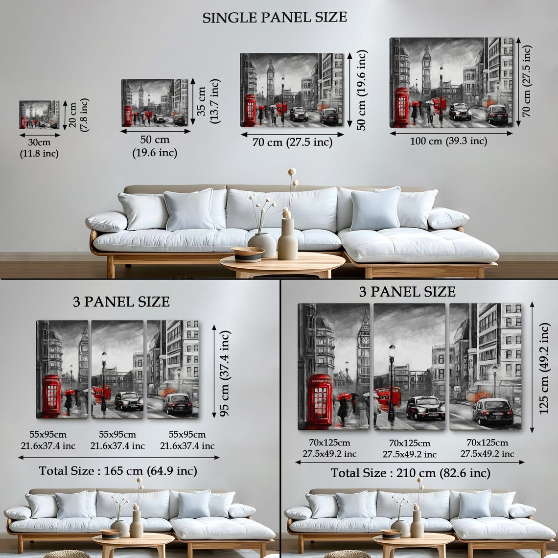 London Big Ben Red Bus Phone Booth Black White Street Scene Poster - Image 4