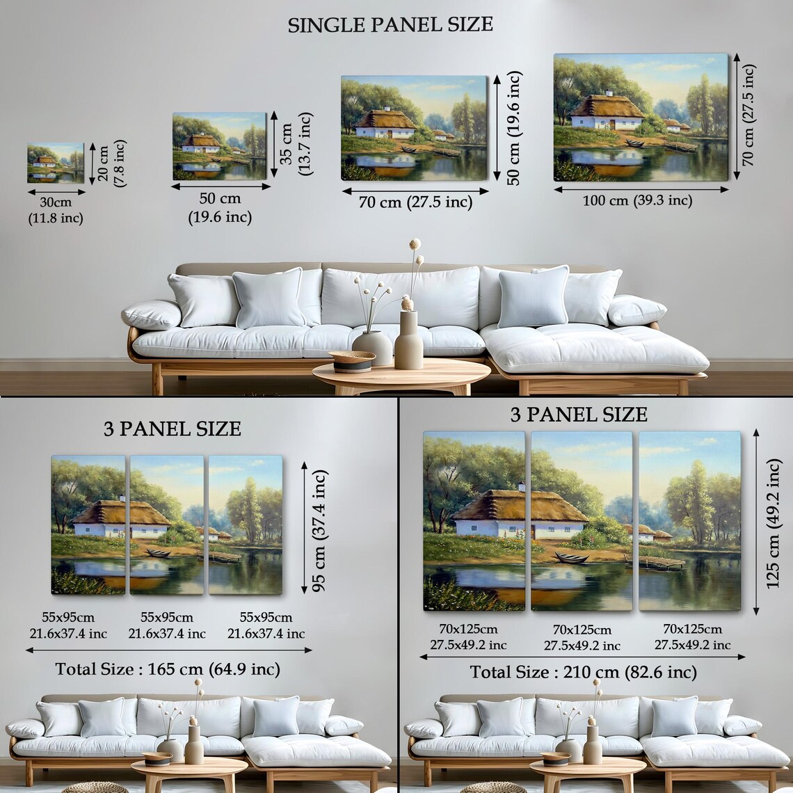 Lakeside Village Thatched Roof Cottage Wooden Dock Boat View Poster - Image 4