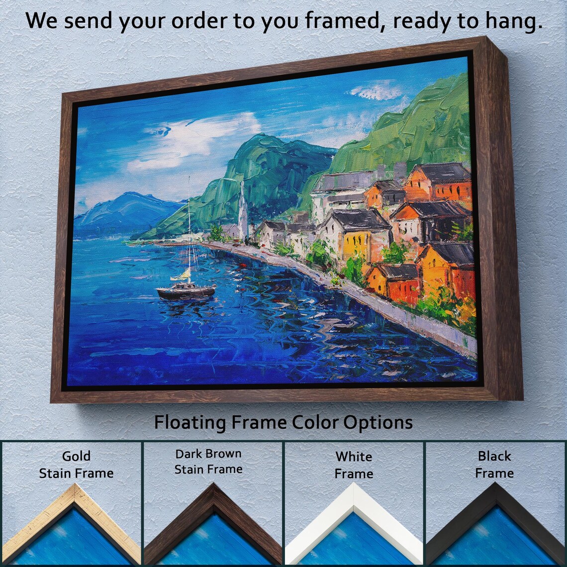 Hallstatt Austria Lakeside Village Sailboat Oil Painting Art Poster - Image 3