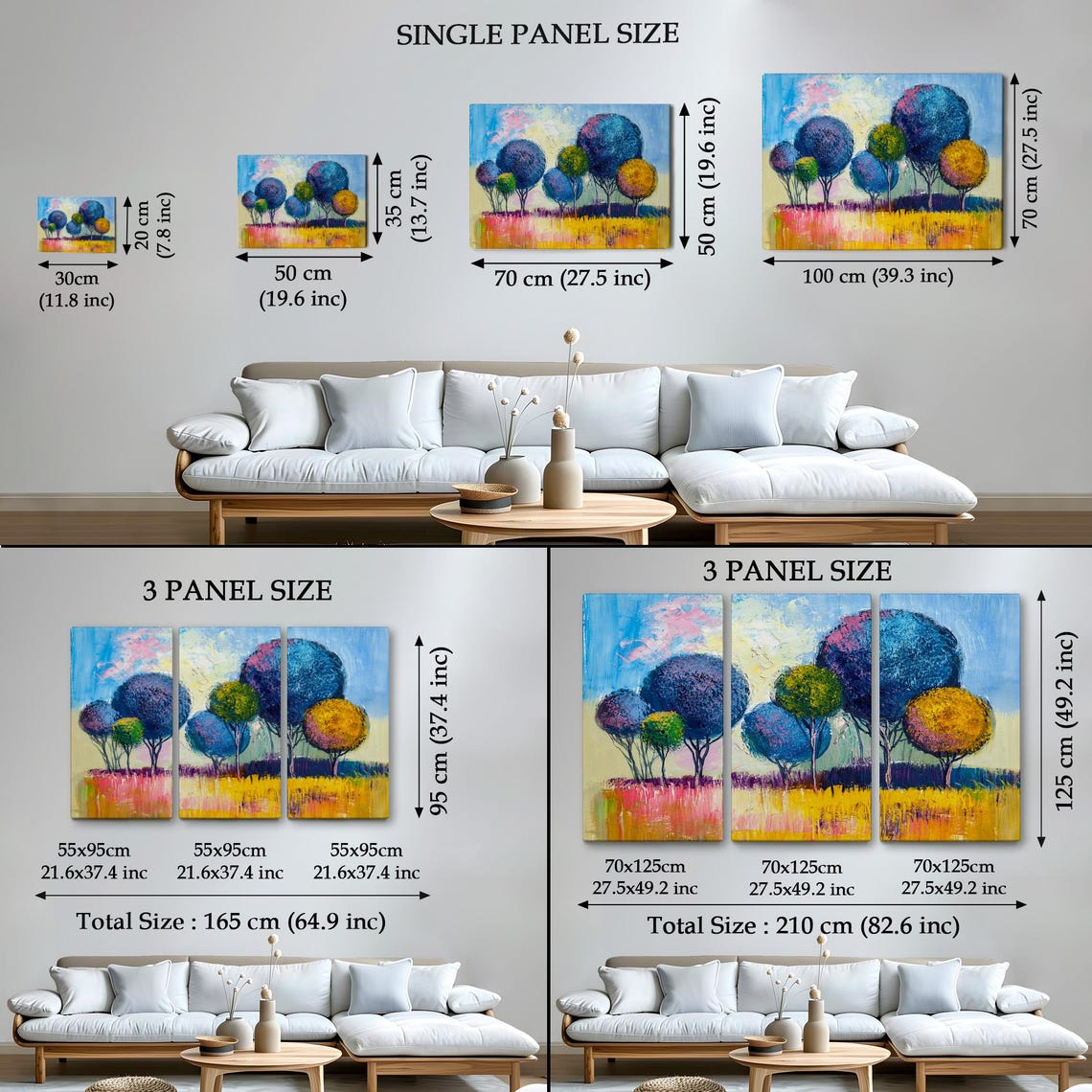 Abstract Round Topped Trees Blue Purple Gold Textured Impasto Wall Art - Image 4