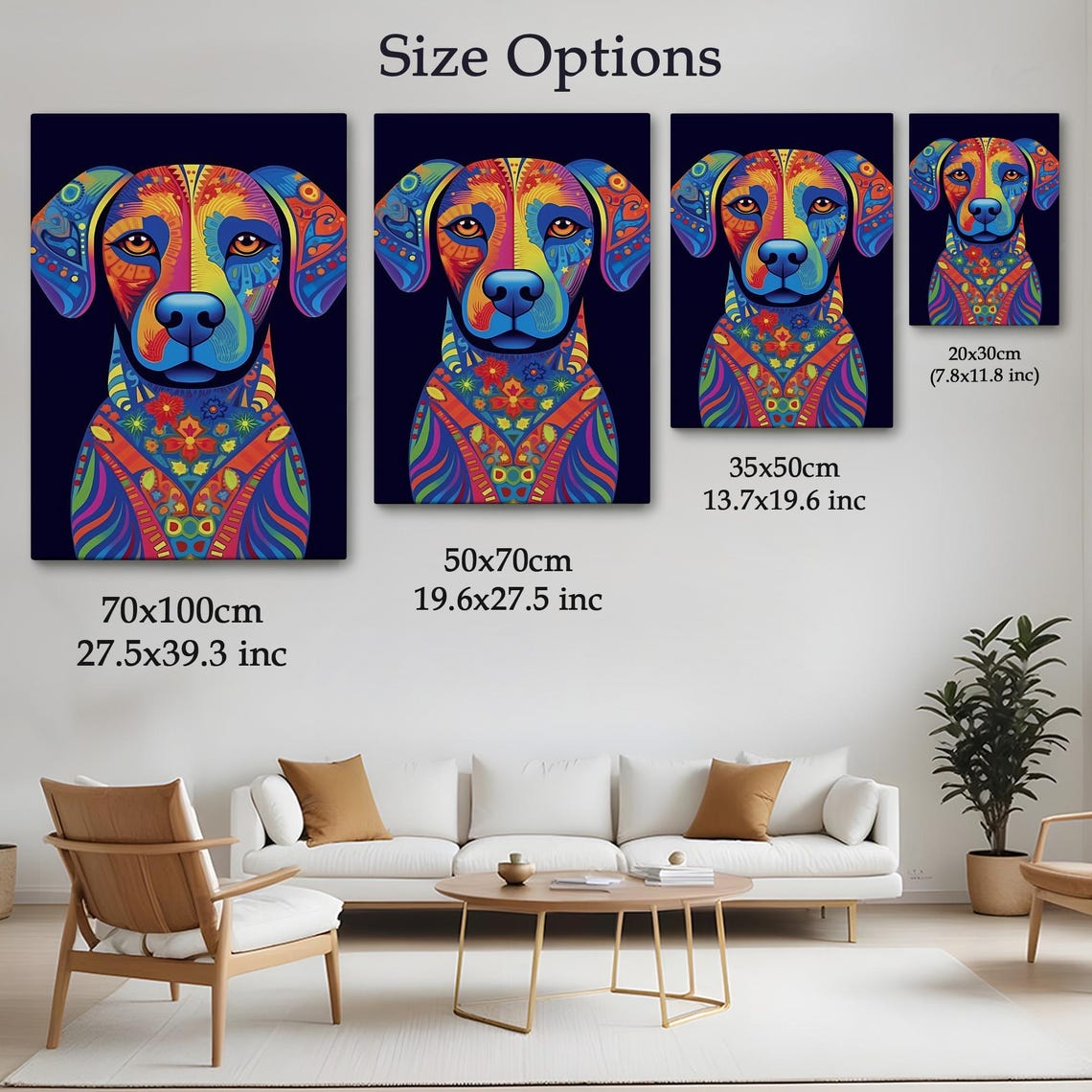 Colorful Mandala Style Dog Portrait On Black Background Wall Art Print - Image 4