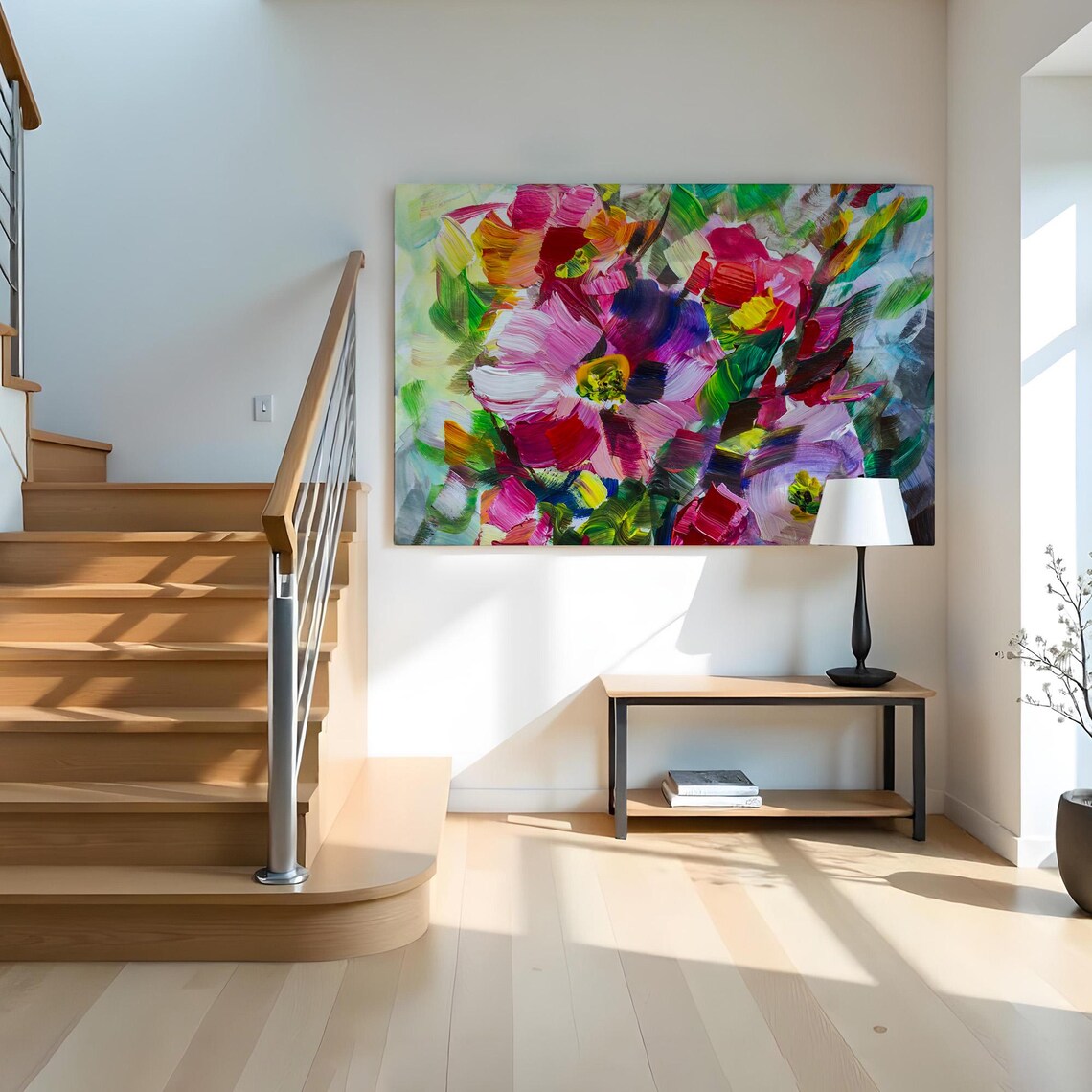 Vibrant Pink Floral Abstract Impasto Oil Painting Flower Poster - Image 2