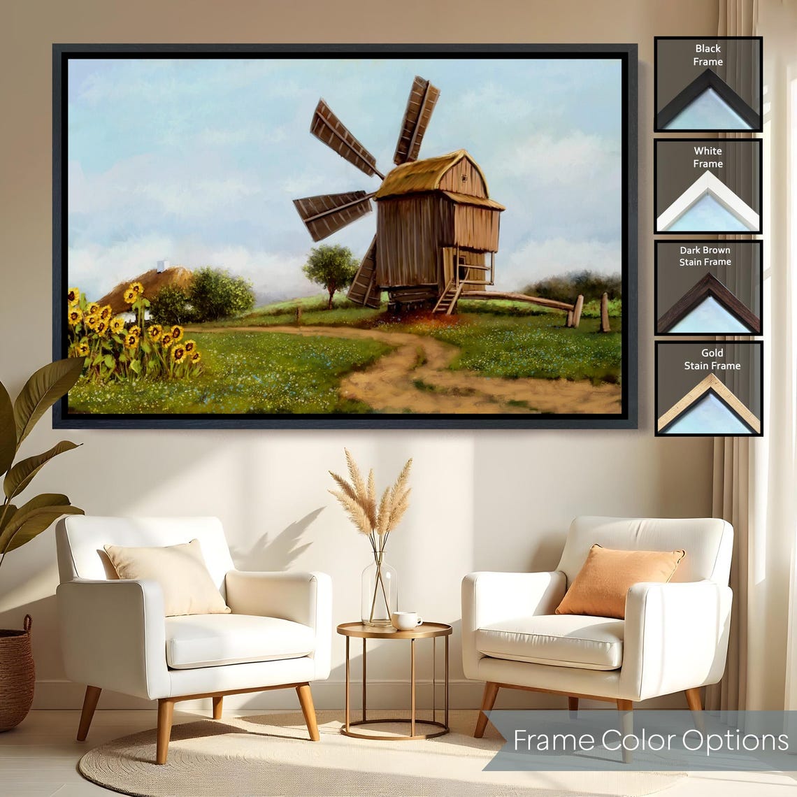 Old Wooden Windmill Green Countryside Meadow Dirt Path Cottage Poster - Image 2