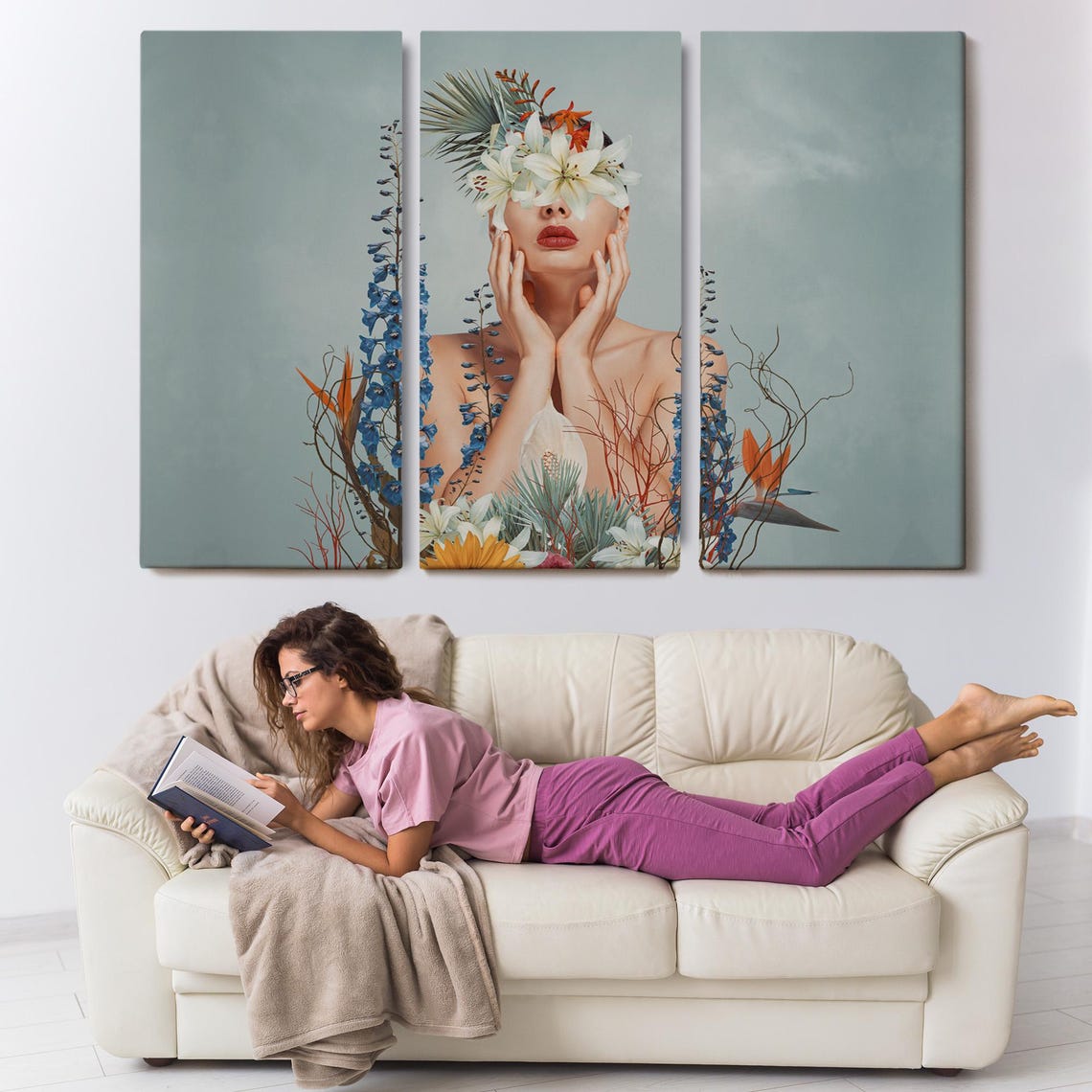 Woman Portrait Surrounded by Flowers Surreal Botanical Art Poster - Image 3