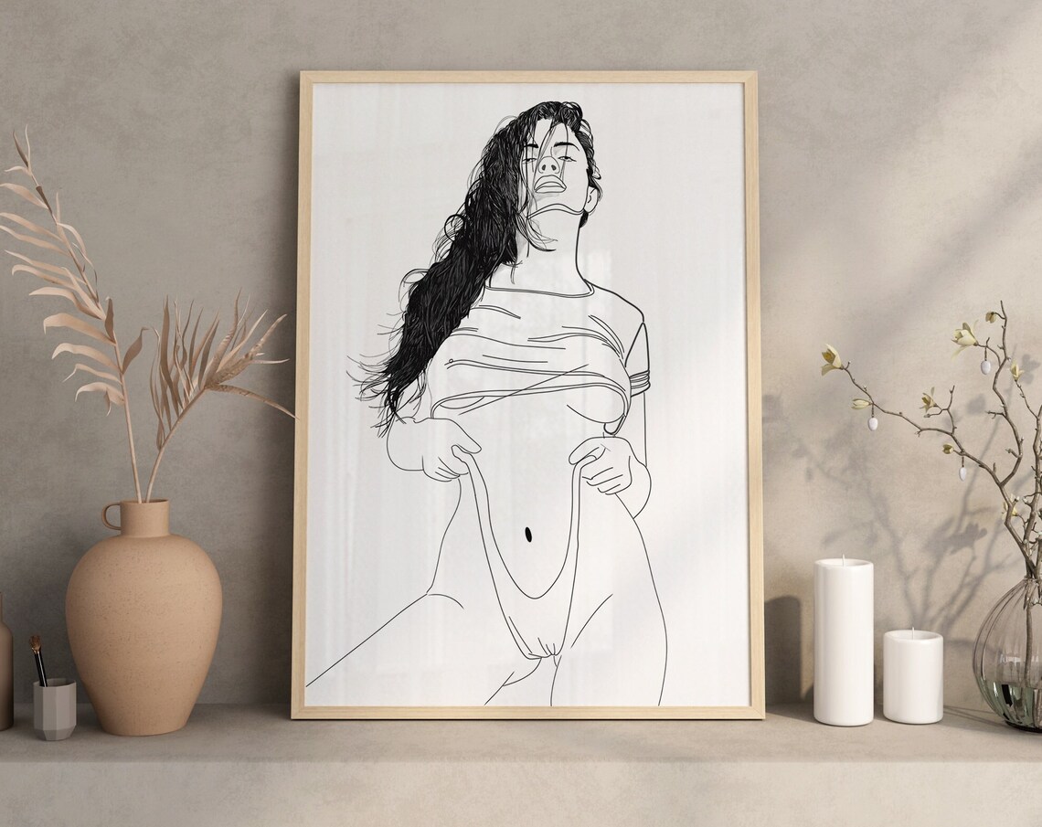 Sensual Female Form Line Drawing Minimalist Modern Body Art Poster