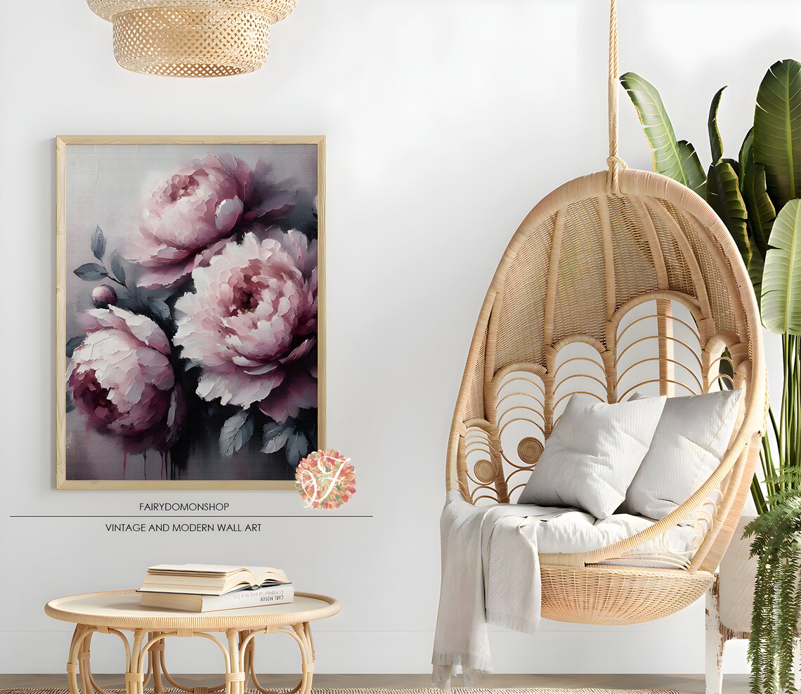 Blush Peony Botanical Oil Painting Poster Vintage Floral Elegant Decor - Image 2