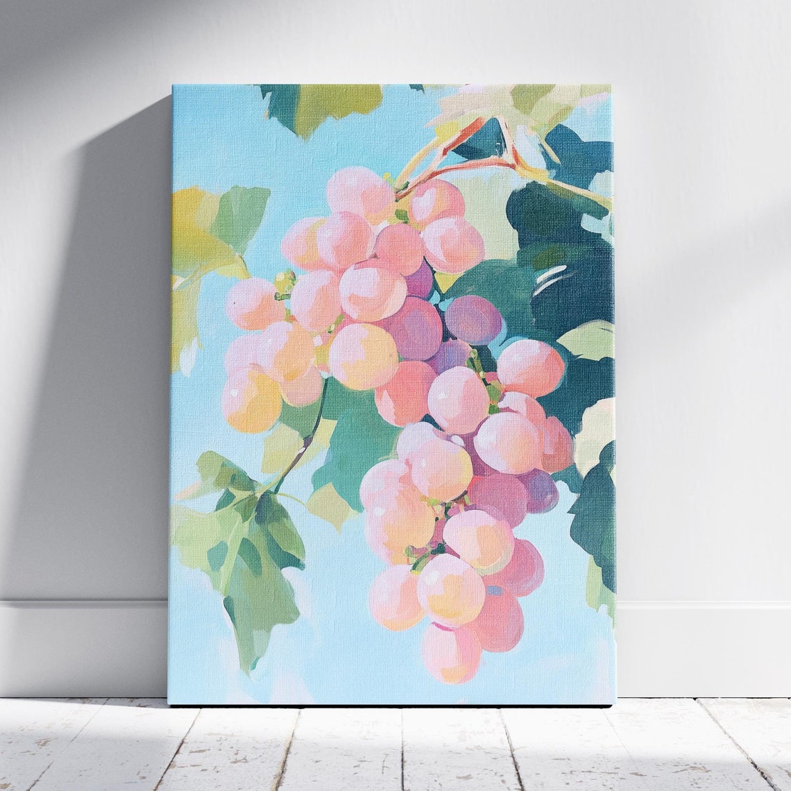Pink Grapes On Vine Hanging Fruit Clusters Pastel Still Life Poster