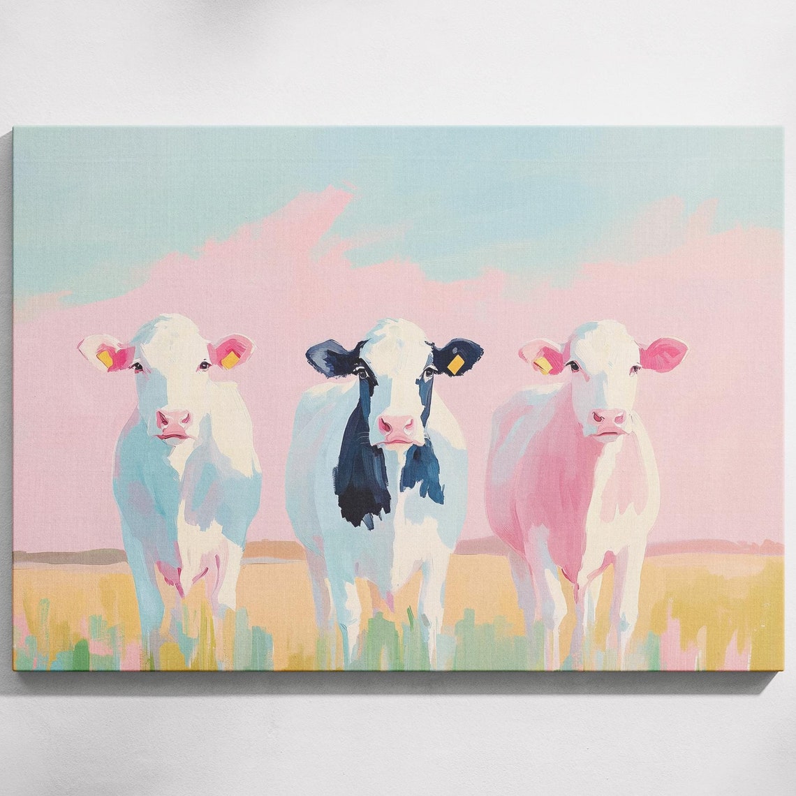 Pastel Cute Cows Painting Farmhouse Cow Art Rustic Cow Painting Cow Lovers Gift Country Home Decor Cow Print Art Farm Animal Painting