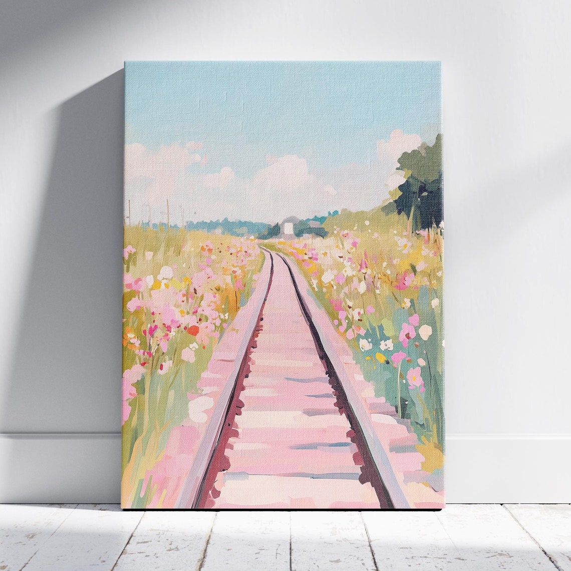 Railroad Tracks Through Wildflower Meadow Spring Journey Art Poster