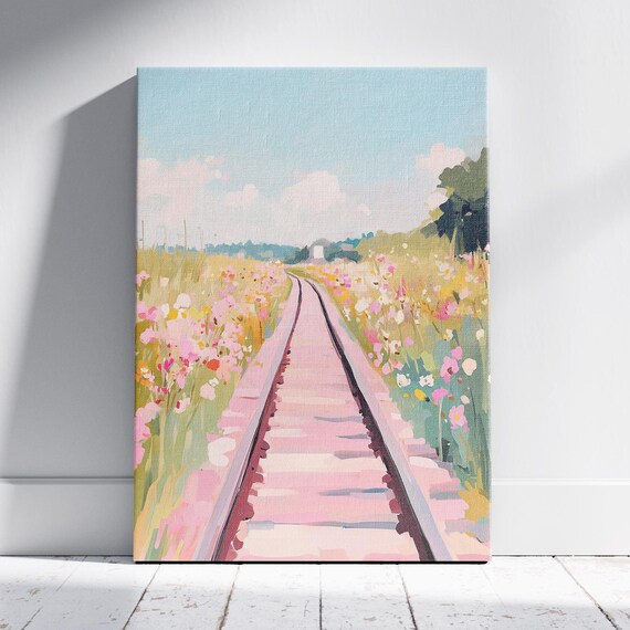 Railroad Tracks Through Wildflower Meadow Spring Journey Art Poster