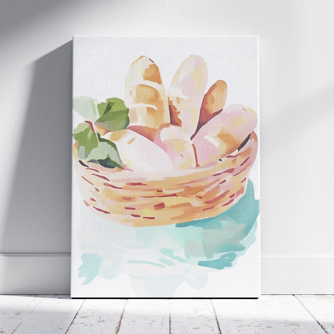Fresh Bread Basket Watercolor Rolls Kitchen Still Life Poster