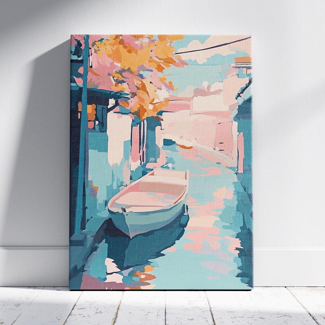 Pastels Canal Lake Life Art Village Painting Amsterdam Painting Canal Bridge Artwork Venice Painting Boat Lake Artwork Canoe Artwork