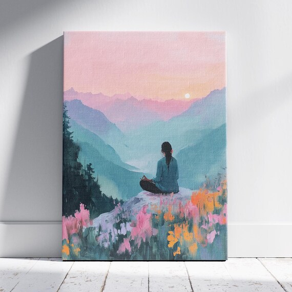 Tranquil Dawn Pastel Pink Sky Landscape Pastel Sunrise Home Decor Peaceful Nature Art Dawn Artwork Sunrise Painting Mountain Range Art