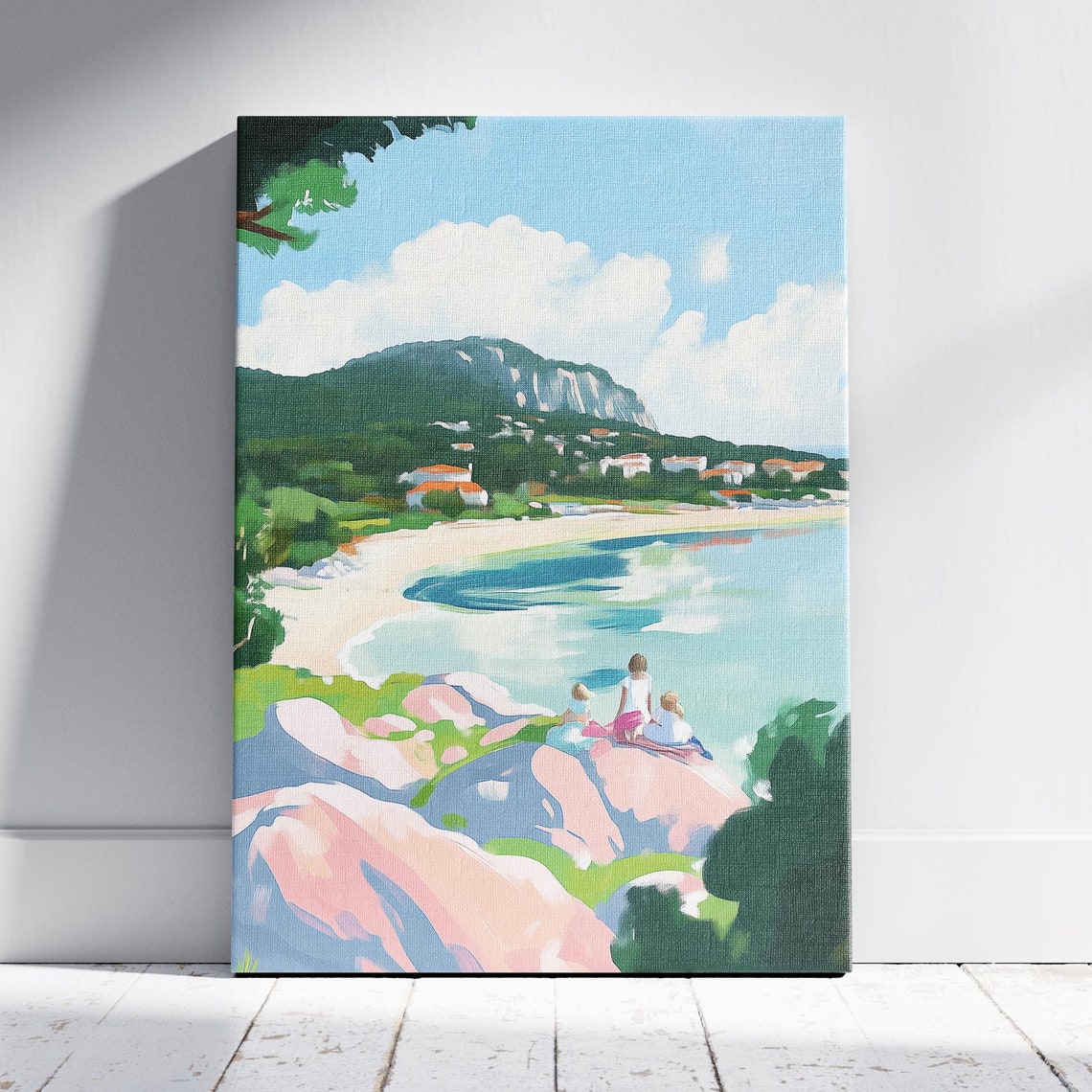 Coastal Bay Overlook Turquoise Beach Town Summer Wall Art Print