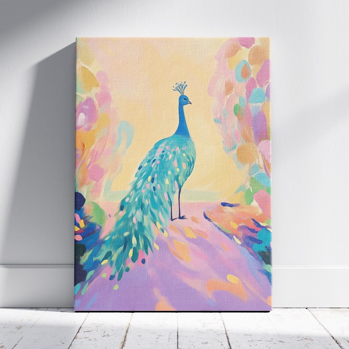 Teal Peacock in Colorful Garden Nursery Whimsical Art Poster