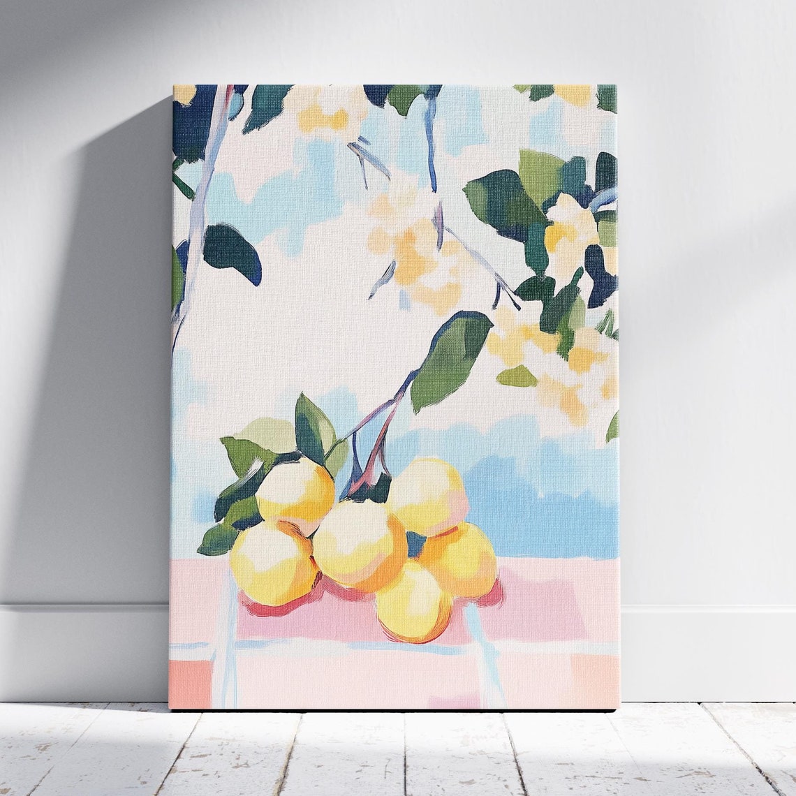 Ripe Lemons Branch Over Pink Tile Table Pastel Kitchen Citrus Poster