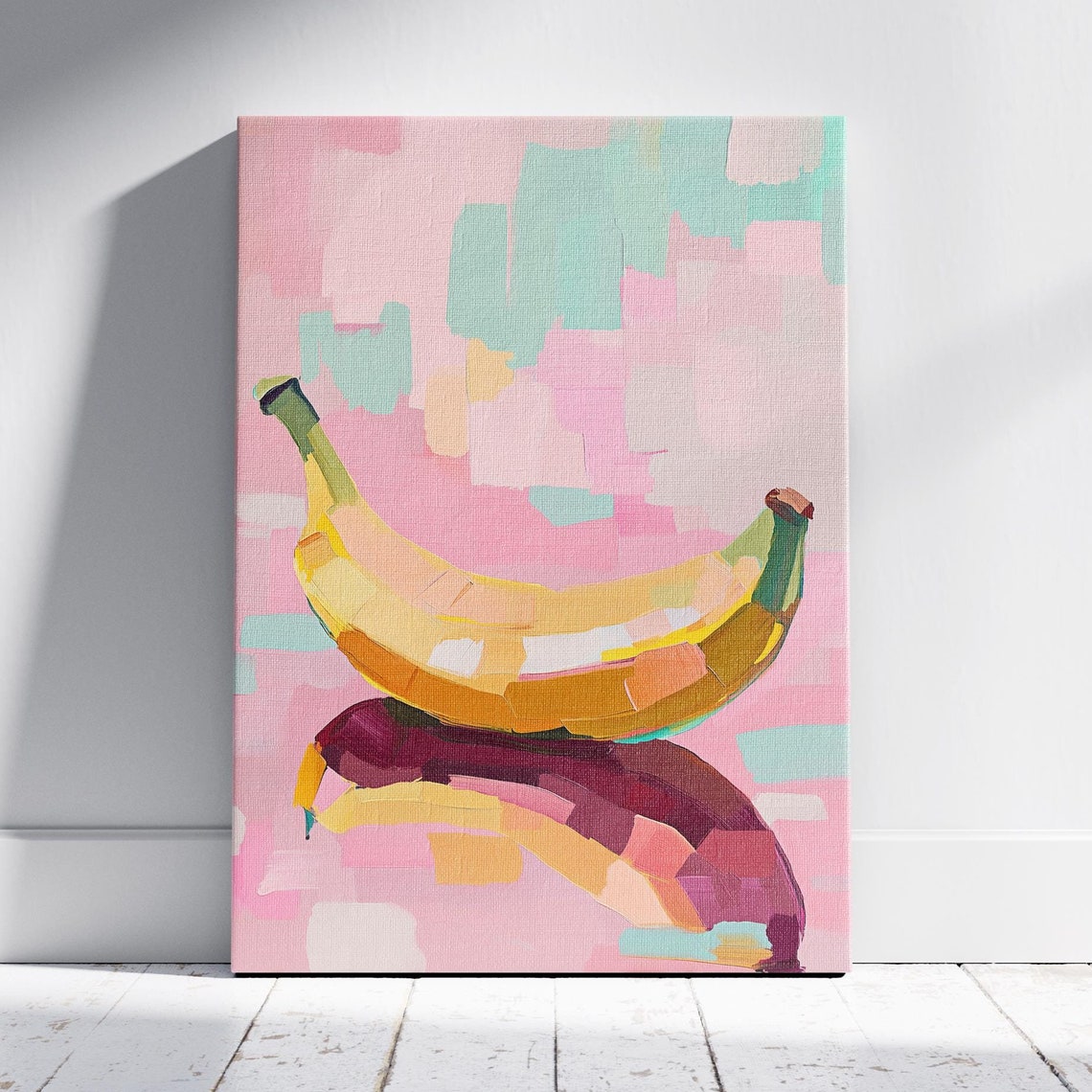 Bold Pop Art Banana With Reflection Pink Retro Kitchen Poster