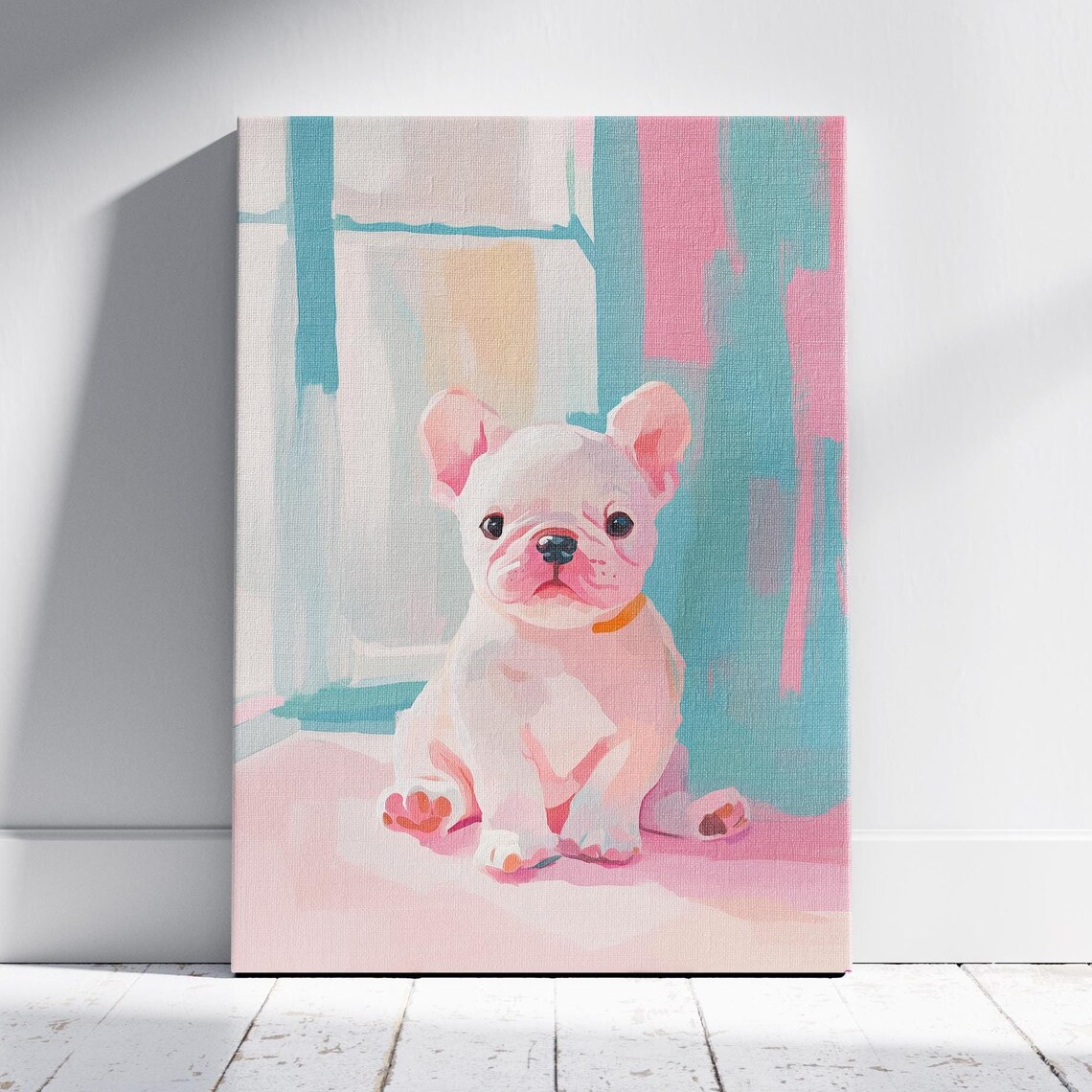 Cute French Bulldog Puppy Sitting by Window Pastel Pet Art Poster