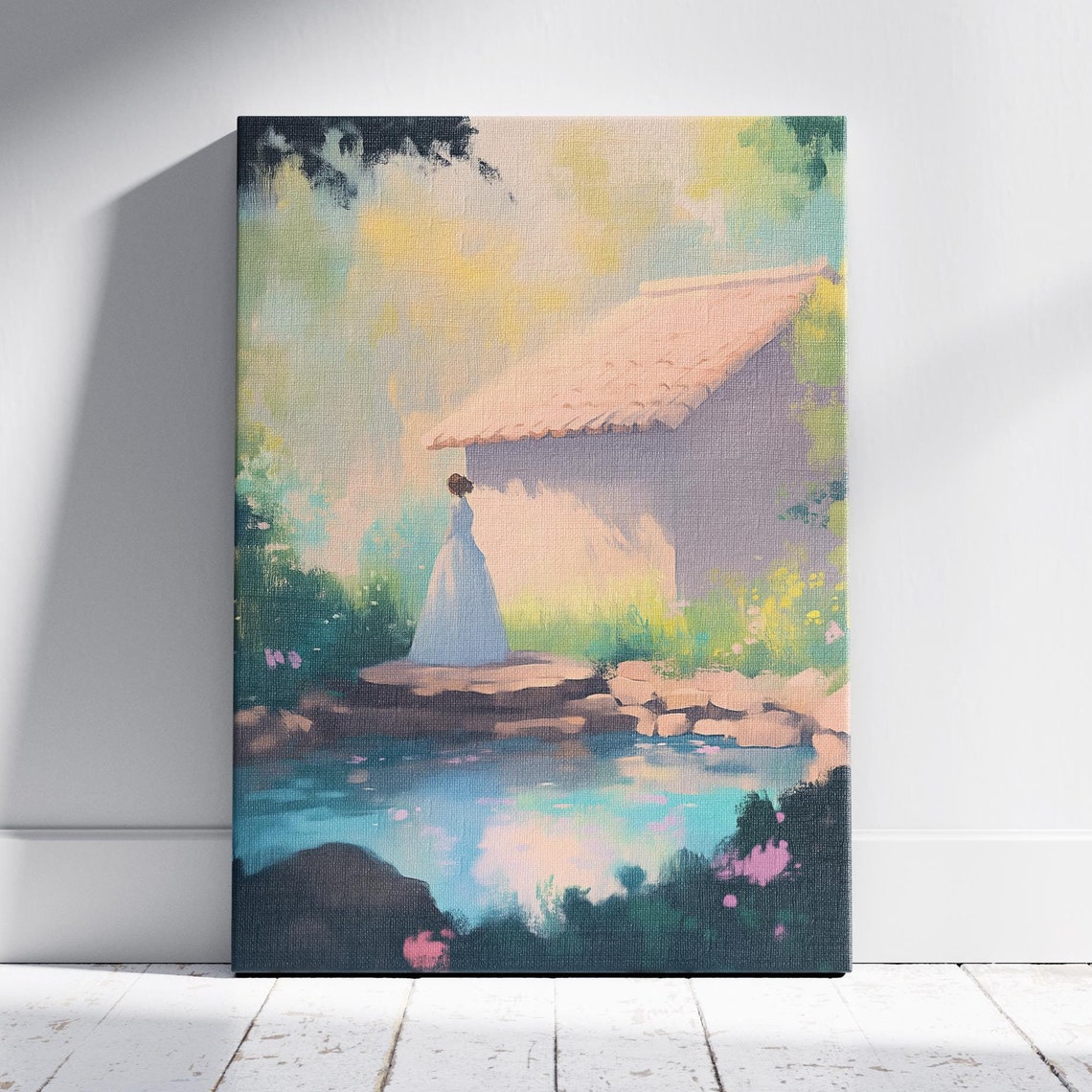 Pastel Serene Nature Farmhouse Tranquil Nature Homestead Decor Lake House Artwork Country Scene Art Autumn Oil Painting