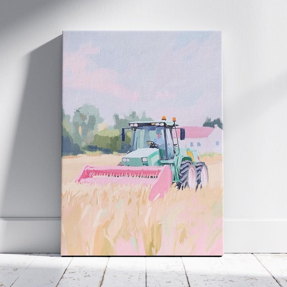 Wheat Harvester Close Up Rustic Farmhouse Wall Art Golden Wheat Scene Farm Life Artwork Wheat Field Print Farm Harvest Time Decor
