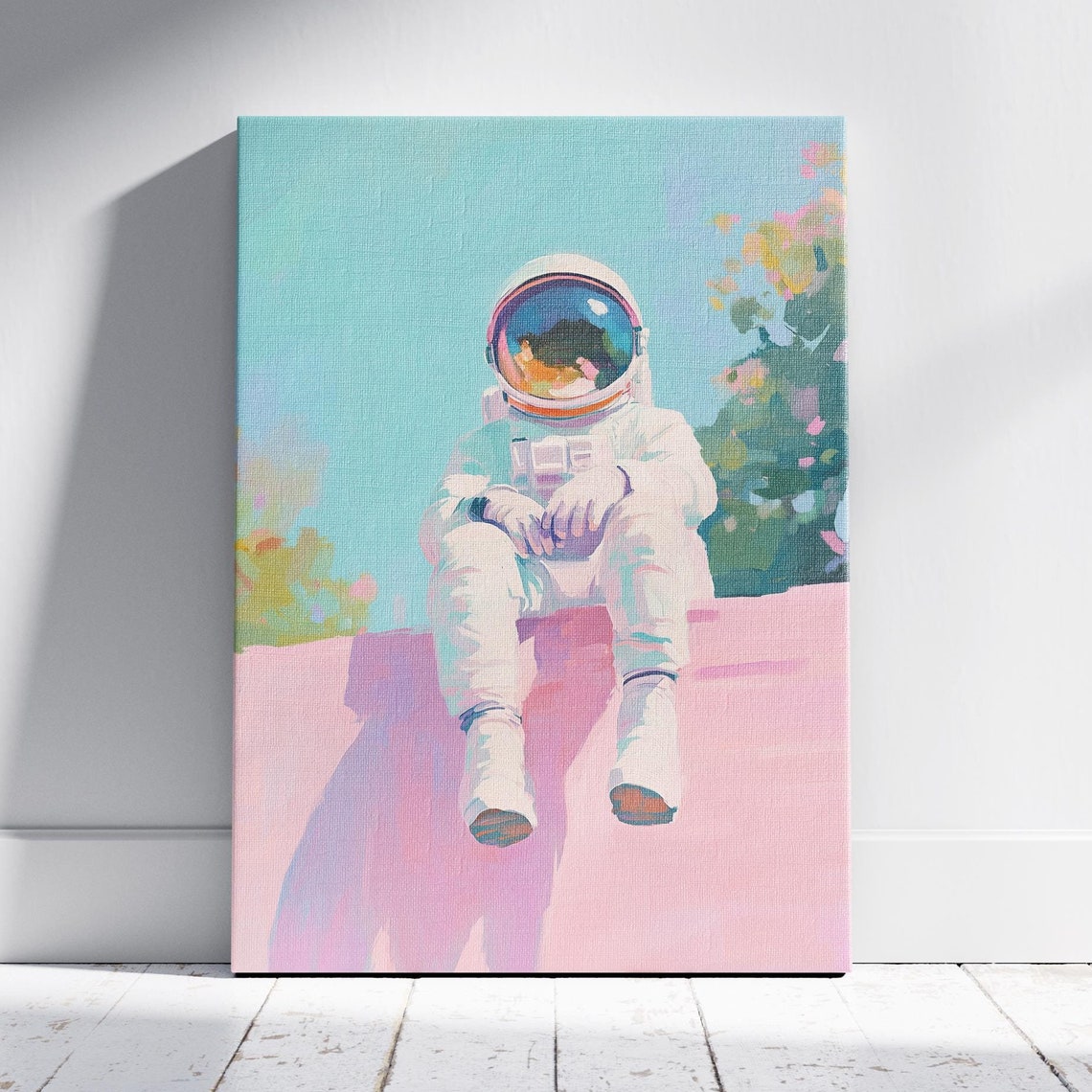 Astronaut On A Wall Art Space Themed Art Astronaut Watercolor Astronaut Art Print Pastel Space Decor Cute Astronaut Gift Space Prints