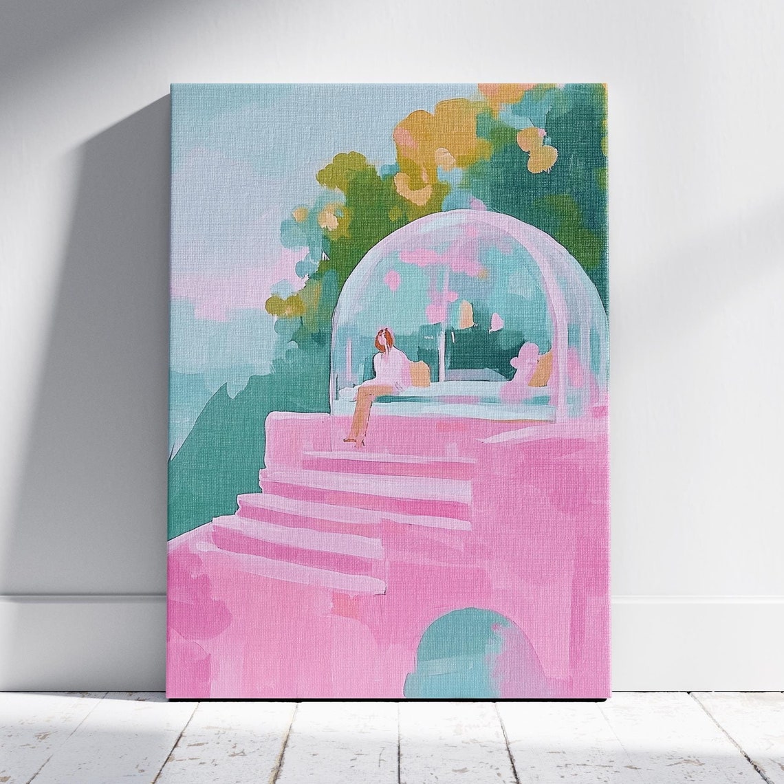 Pink Stair Case Art Stairway To Clouds Stairway To Heaven Heavenly Stairs Stair To Heaven Heaven Stairs Stairs To Heaven Whimsical Art